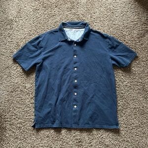 Vintage Navy Blue Casual Button Down Shirt